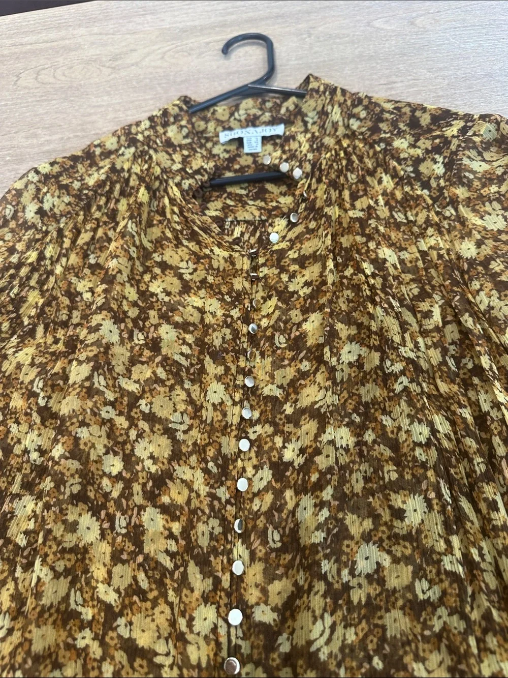 Shona Joy Mustard and Brown Floral Pleated Blouse - Picture 4 of 4